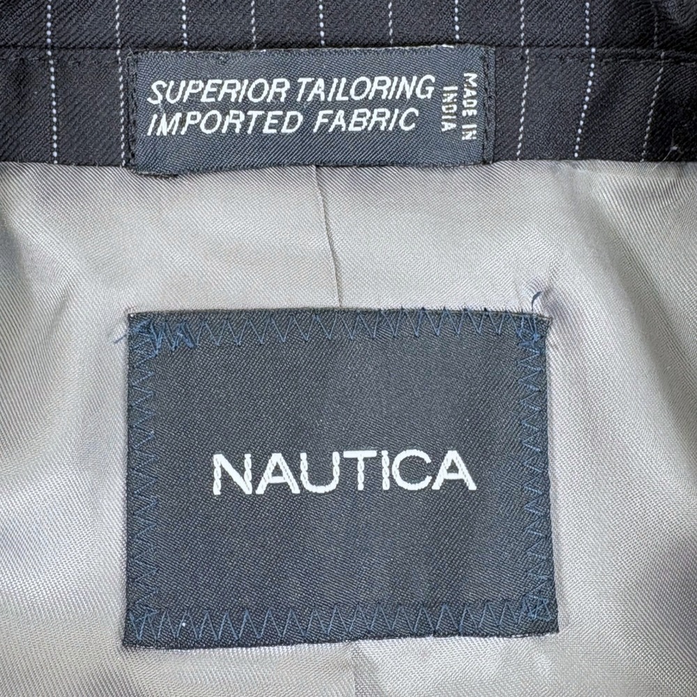 Nautica Men's Pinstripe Navy Blue 100% Wool Blazer Suit Jacket 50L Made in India - Picture 7 of 15